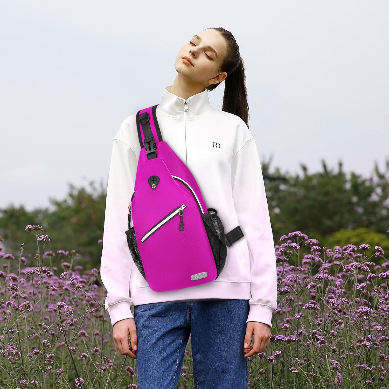 imageMOSISO Sling Backpack Multipurpose Crossbody Shoulder Bag Travel Hiking DaypackRose Red