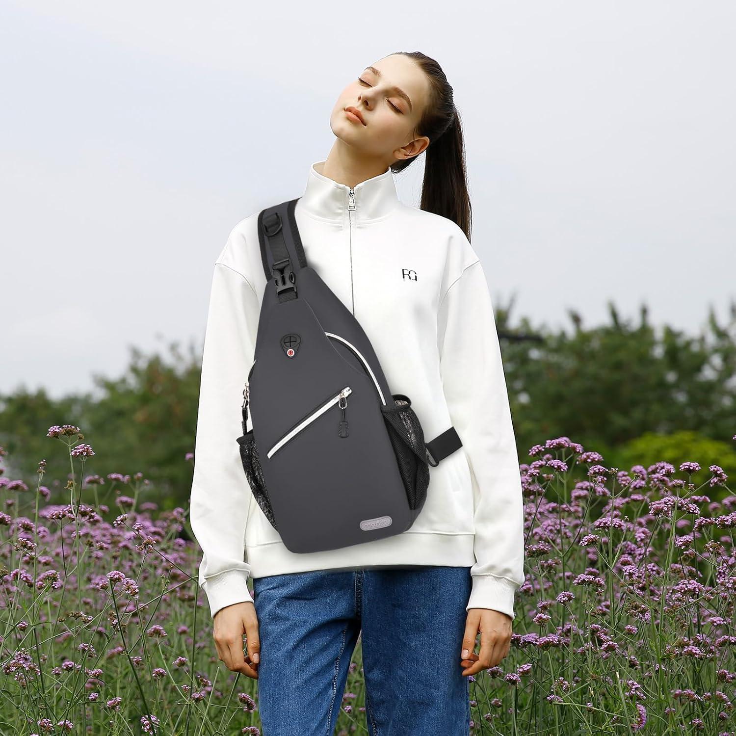 imageMOSISO Sling Backpack Multipurpose Crossbody Shoulder Bag Travel Hiking DaypackSpace Gray