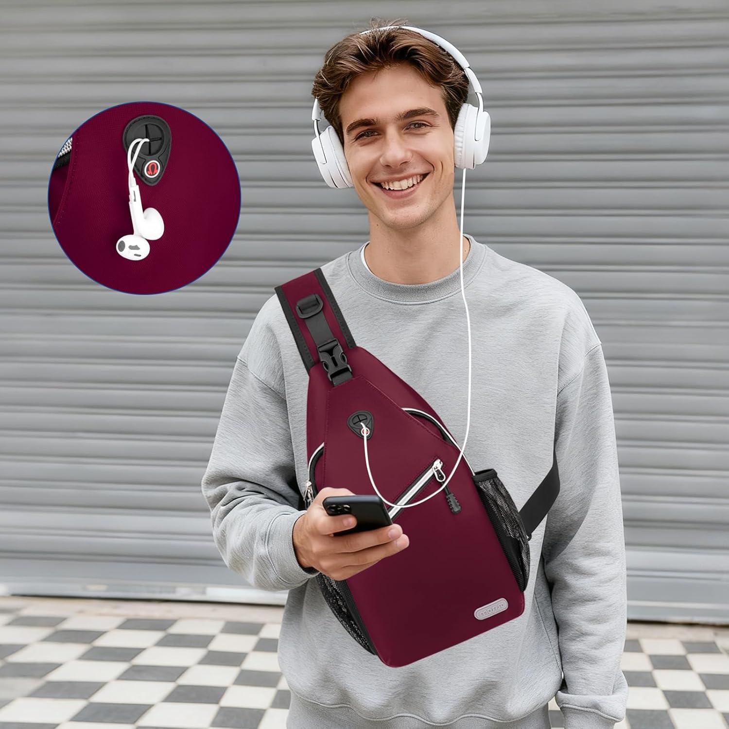 imageMOSISO Sling Backpack Multipurpose Crossbody Shoulder Bag Travel Hiking DaypackWine Red