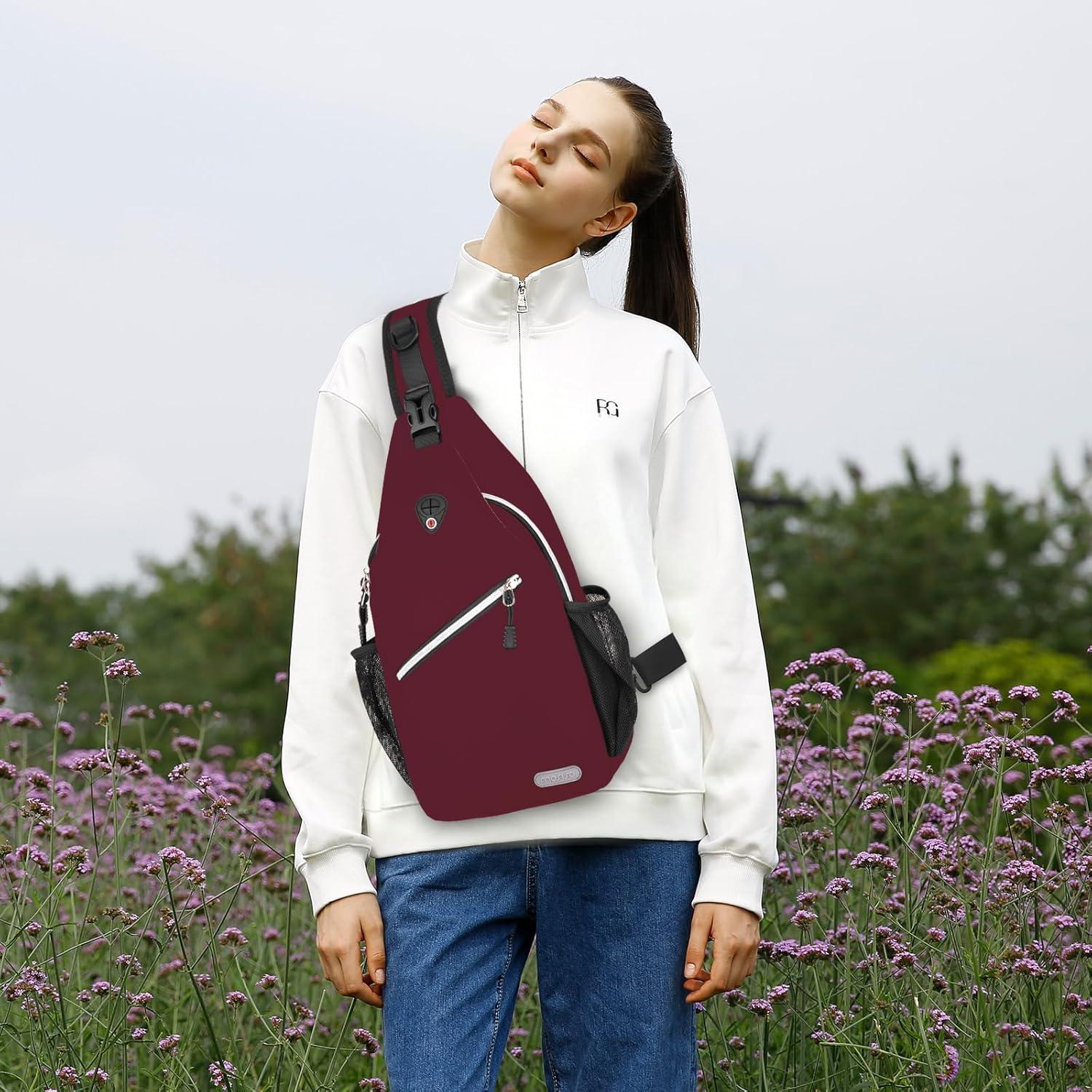 imageMOSISO Sling Backpack Multipurpose Crossbody Shoulder Bag Travel Hiking DaypackWine Red