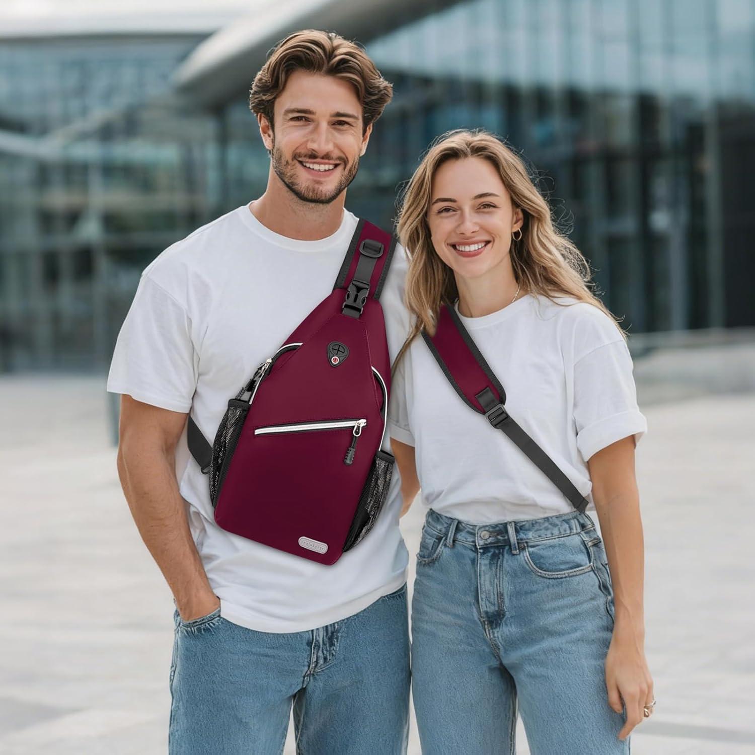 imageMOSISO Sling Backpack Multipurpose Crossbody Shoulder Bag Travel Hiking DaypackWine Red