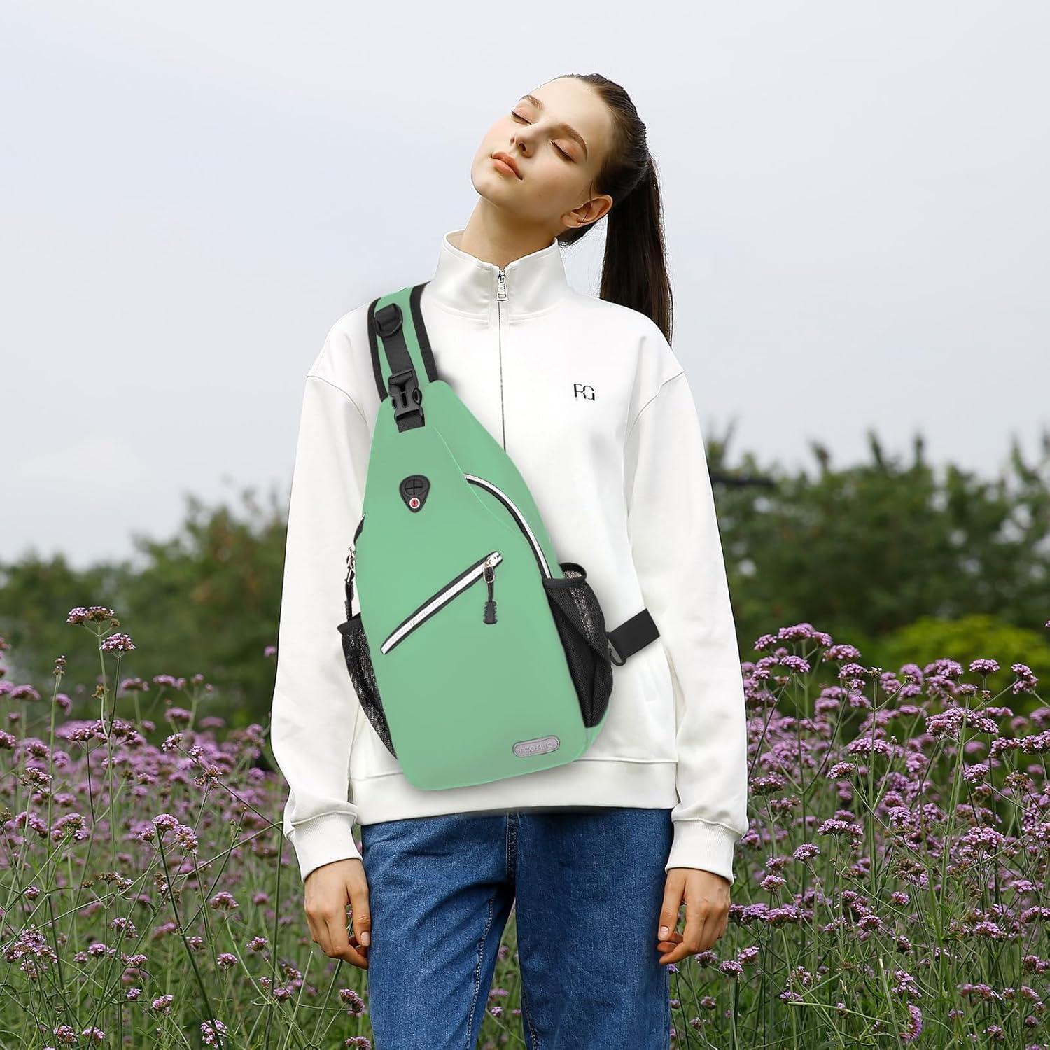imageMOSISO Sling Backpack Multipurpose Crossbody Shoulder Bag Travel Hiking DaypackWllow Green