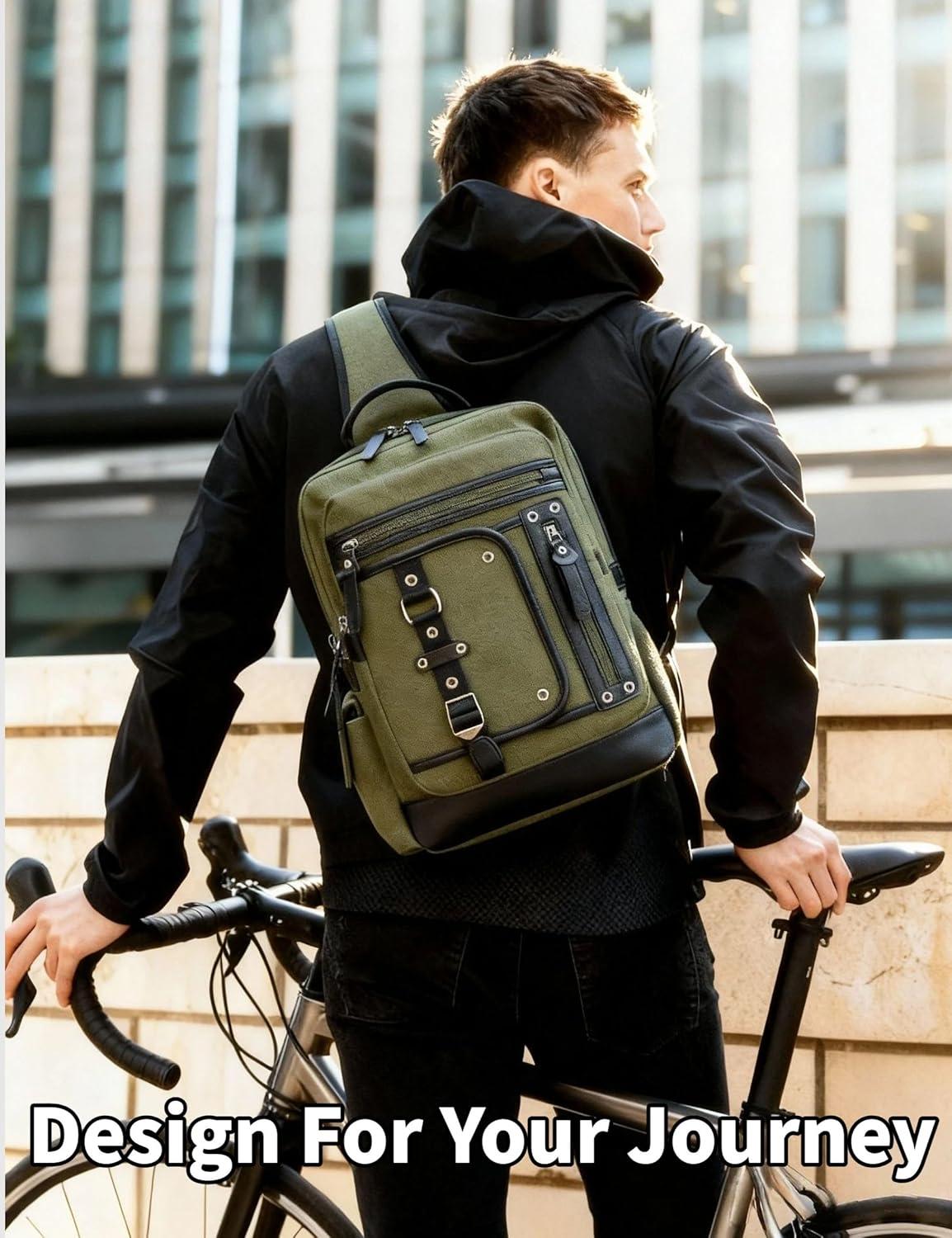 imageSchkleier Messenger Bag for Men Canvas Sling Bag Crossbody Backpack Laptop Shoulder Bag Hiking Daypacks Casual TacticalArmy Green