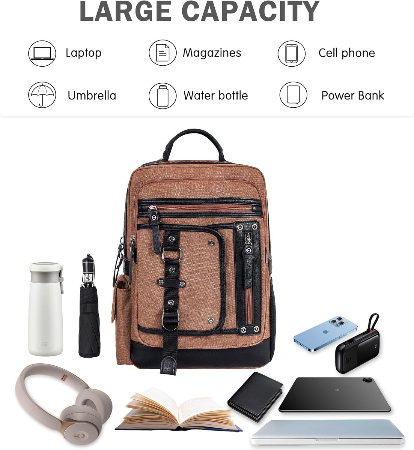 imageSchkleier Messenger Bag for Men Canvas Sling Bag Crossbody Backpack Laptop Shoulder Bag Hiking Daypacks Casual TacticalBrown
