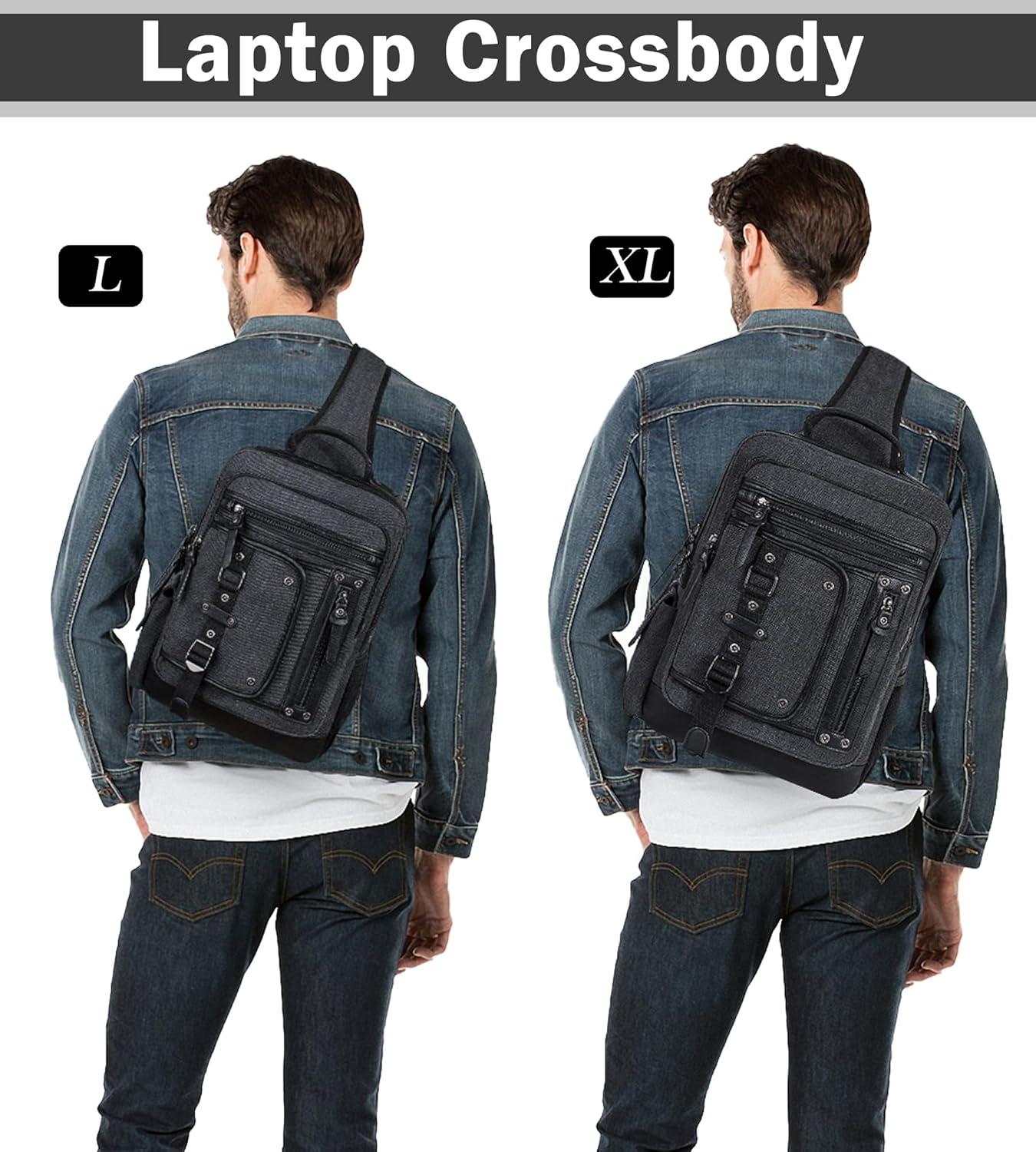 imageSchkleier Messenger Bag for Men Canvas Sling Bag Crossbody Backpack Laptop Shoulder Bag Hiking Daypacks Casual TacticalBrown