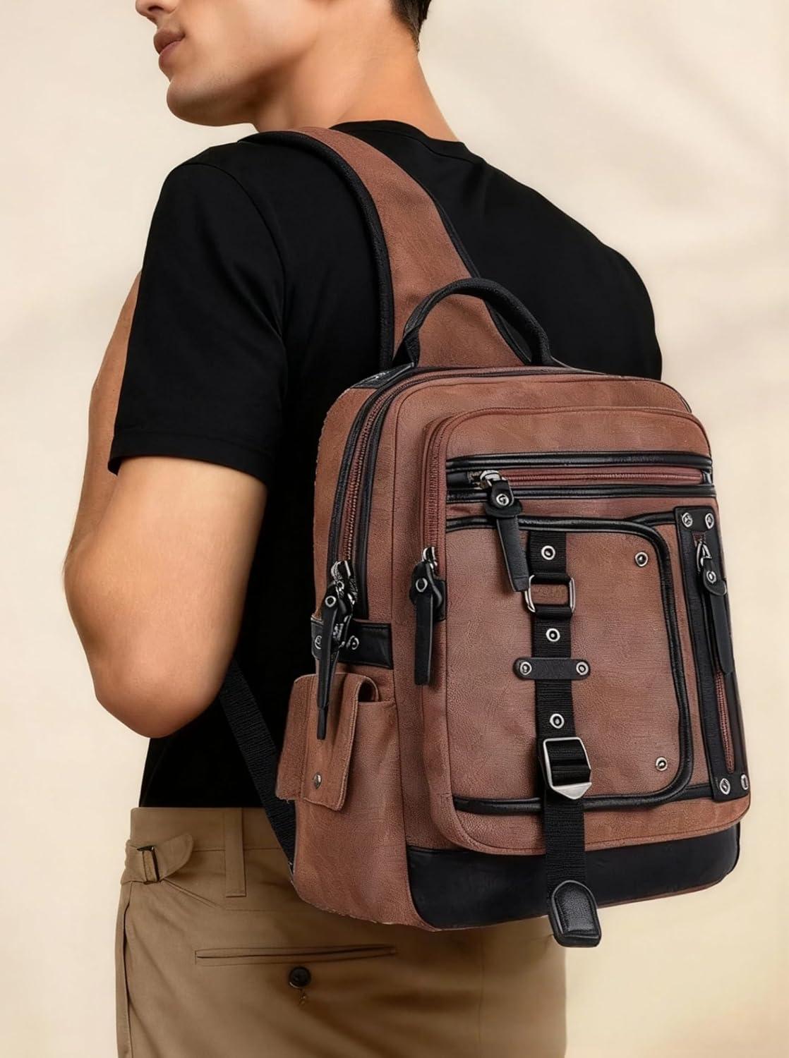 imageSchkleier Messenger Bag for Men Canvas Sling Bag Crossbody Backpack Laptop Shoulder Bag Hiking Daypacks Casual TacticalBrown