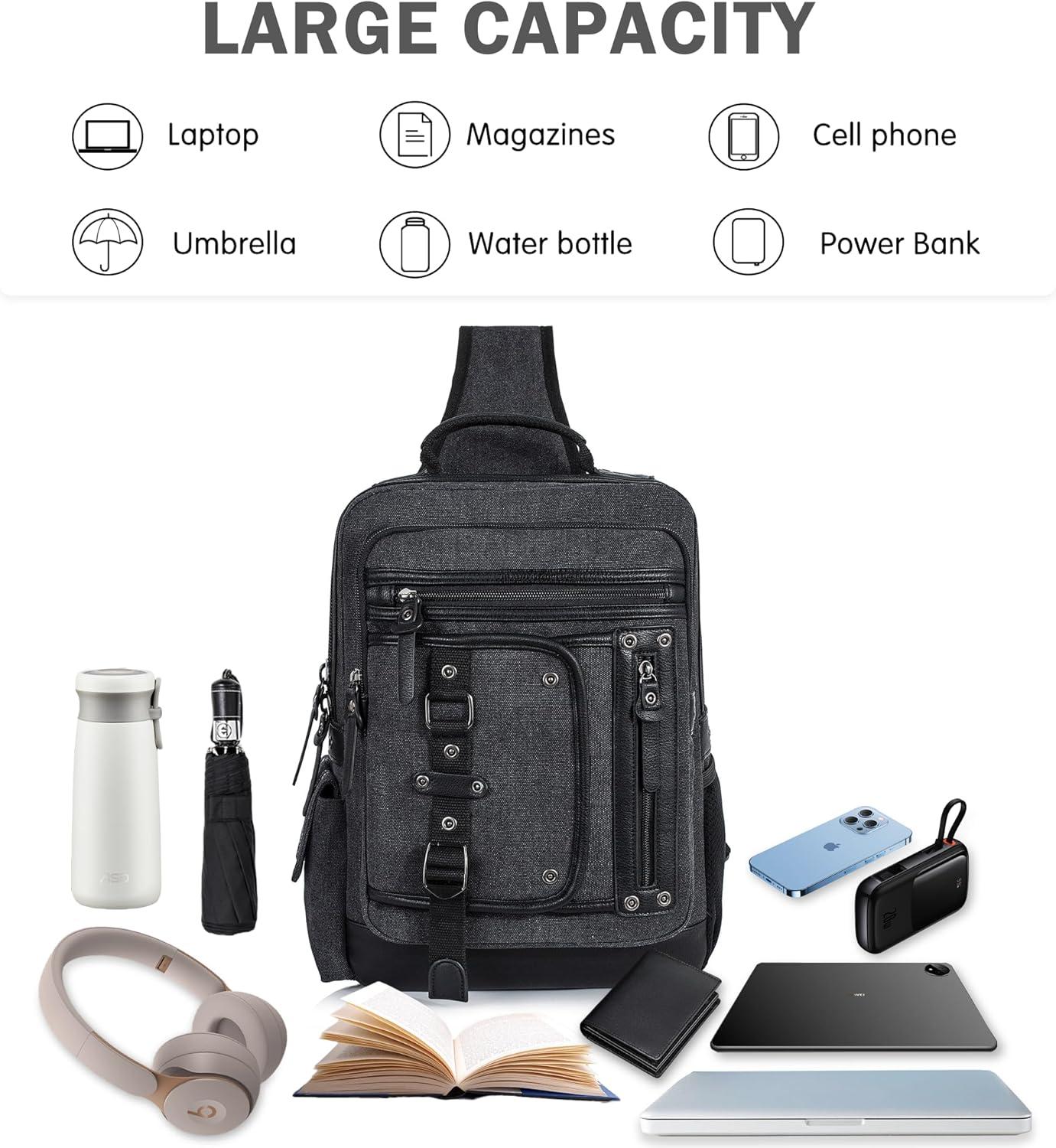 imageSchkleier Messenger Bag for Men Canvas Sling Bag Crossbody Backpack Laptop Shoulder Bag Hiking Daypacks Casual TacticalDark Blue