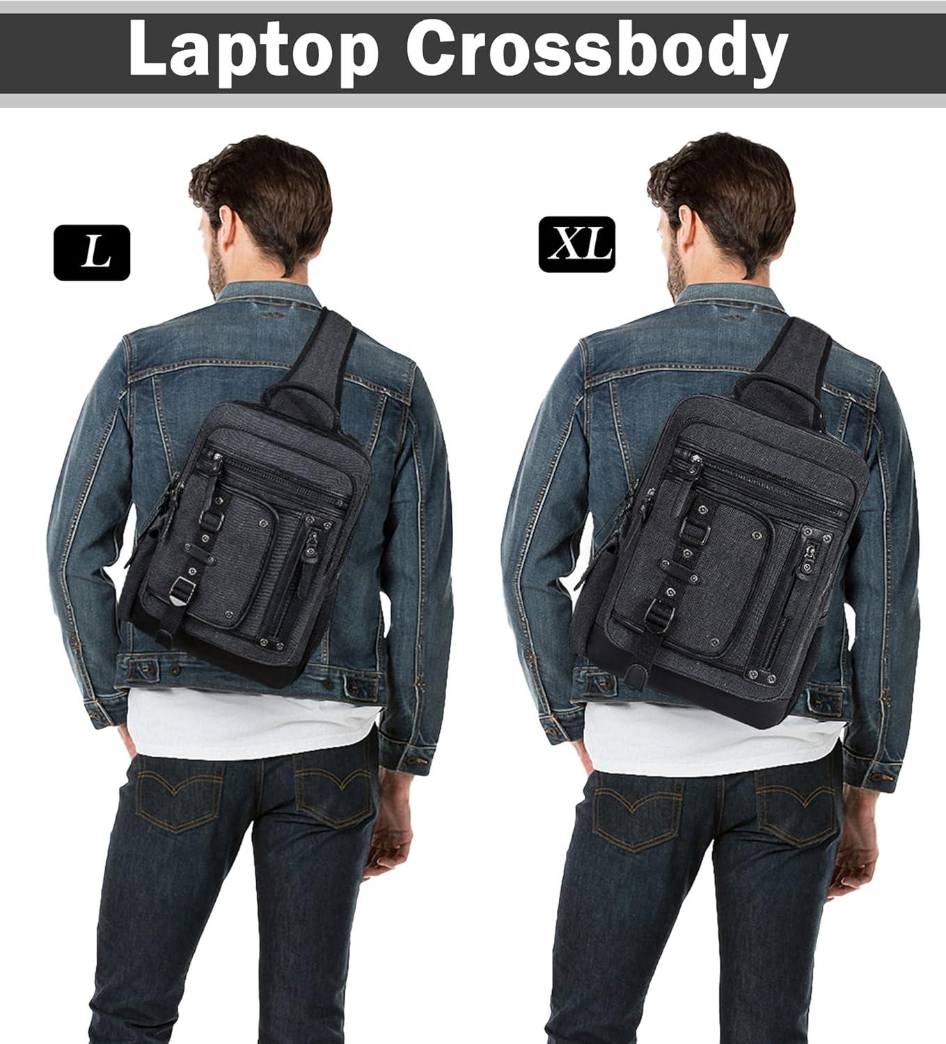 imageSchkleier Messenger Bag for Men Canvas Sling Bag Crossbody Backpack Laptop Shoulder Bag Hiking Daypacks Casual TacticalDark Blue