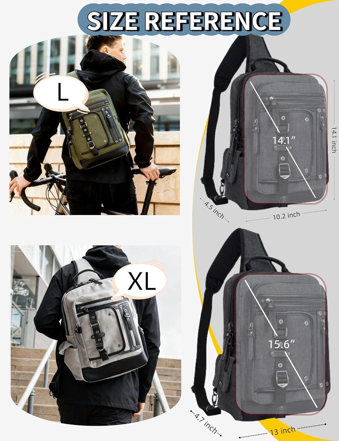 imageSchkleier Messenger Bag for Men Canvas Sling Bag Crossbody Backpack Laptop Shoulder Bag Hiking Daypacks Casual TacticalGrey