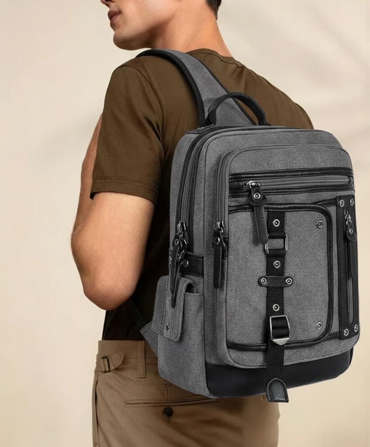 imageSchkleier Messenger Bag for Men Canvas Sling Bag Crossbody Backpack Laptop Shoulder Bag Hiking Daypacks Casual TacticalGrey