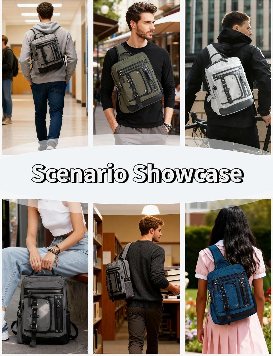 imageSchkleier Messenger Bag for Men Canvas Sling Bag Crossbody Backpack Laptop Shoulder Bag Hiking Daypacks Casual TacticalGrey