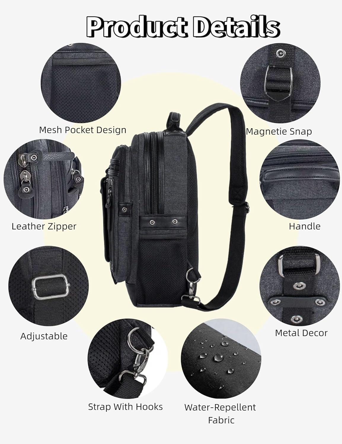 imageSchkleier Messenger Bag for Men Canvas Sling Bag Crossbody Backpack Laptop Shoulder Bag Hiking Daypacks Casual TacticalNavy Blue
