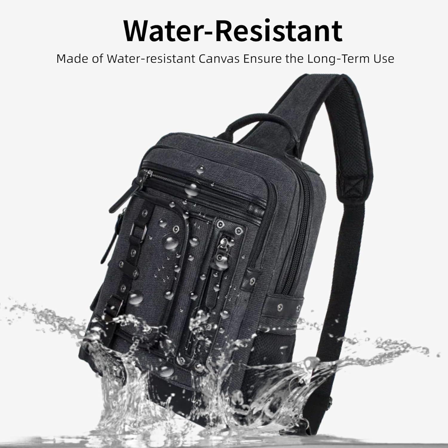 imageSchkleier Messenger Bag for Men Canvas Sling Bag Crossbody Backpack Laptop Shoulder Bag Hiking Daypacks Casual TacticalNavy Blue