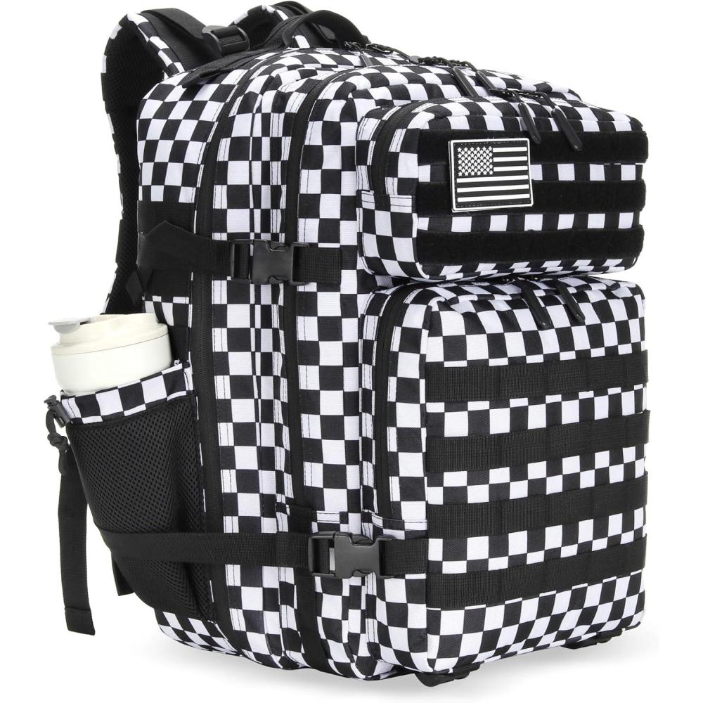 image45L Tactical Assault Backpack 3 day assault pack with Molle Waterproof backpack Rucksack for Tactical Backpacks Red water patternBlack and White Check