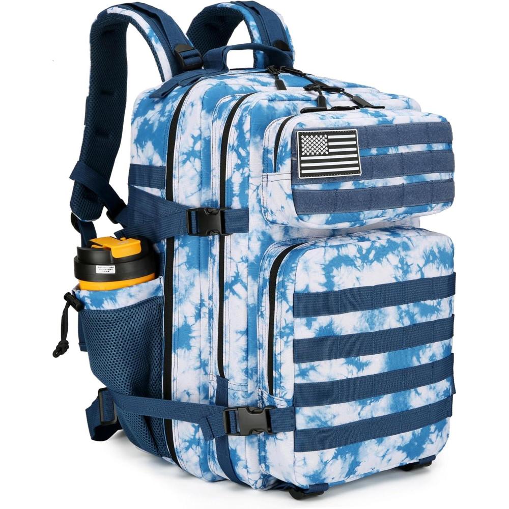 image45L Tactical Assault Backpack 3 day assault pack with Molle Waterproof backpack Rucksack for Tactical Backpacks Red water patternBlue Coral