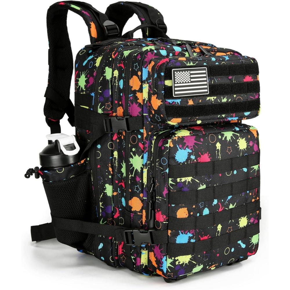 image45L Tactical Assault Backpack 3 day assault pack with Molle Waterproof backpack Rucksack for Tactical Backpacks Red water patternFluorescent Tie Dye
