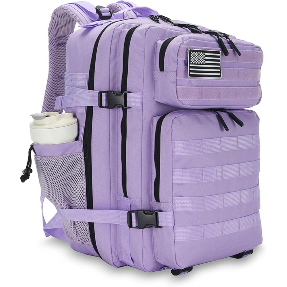 image45L Tactical Assault Backpack 3 day assault pack with Molle Waterproof backpack Rucksack for Tactical Backpacks Red water patternLight Purple
