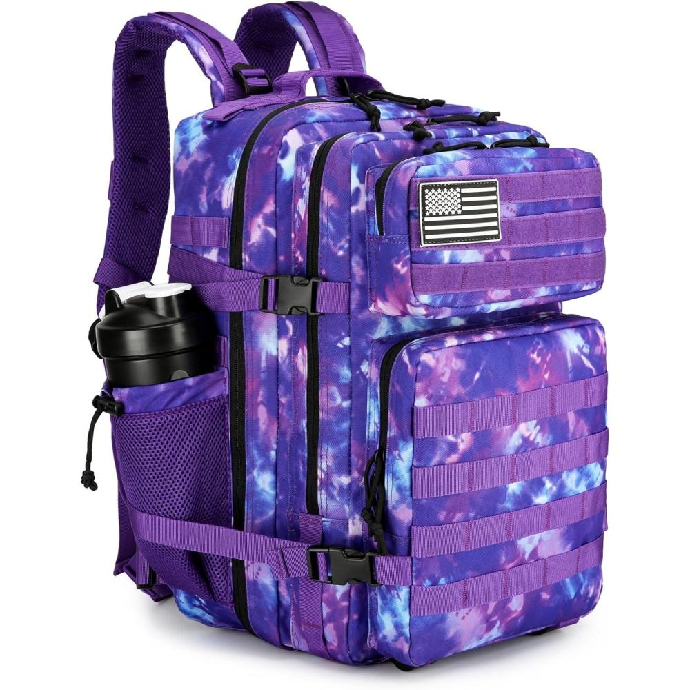 image45L Tactical Assault Backpack 3 day assault pack with Molle Waterproof backpack Rucksack for Tactical Backpacks Red water patternPurple Camo