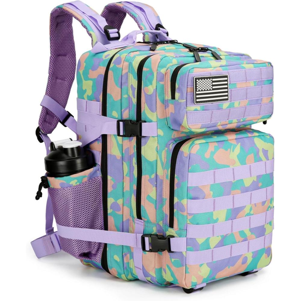 image45L Tactical Assault Backpack 3 day assault pack with Molle Waterproof backpack Rucksack for Tactical Backpacks Red water patternPurplegreenyellow
