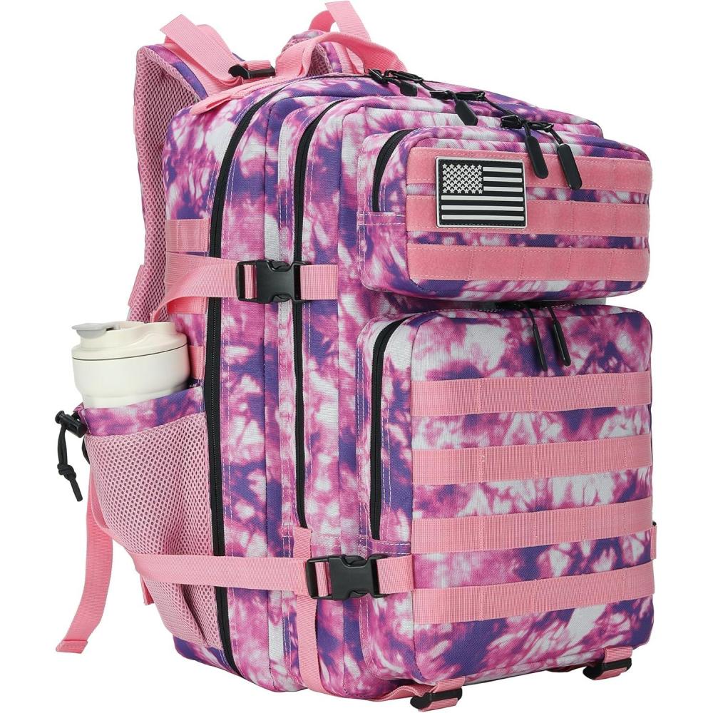 image45L Tactical Assault Backpack 3 day assault pack with Molle Waterproof backpack Rucksack for Tactical Backpacks Red water patternRose Tiedye