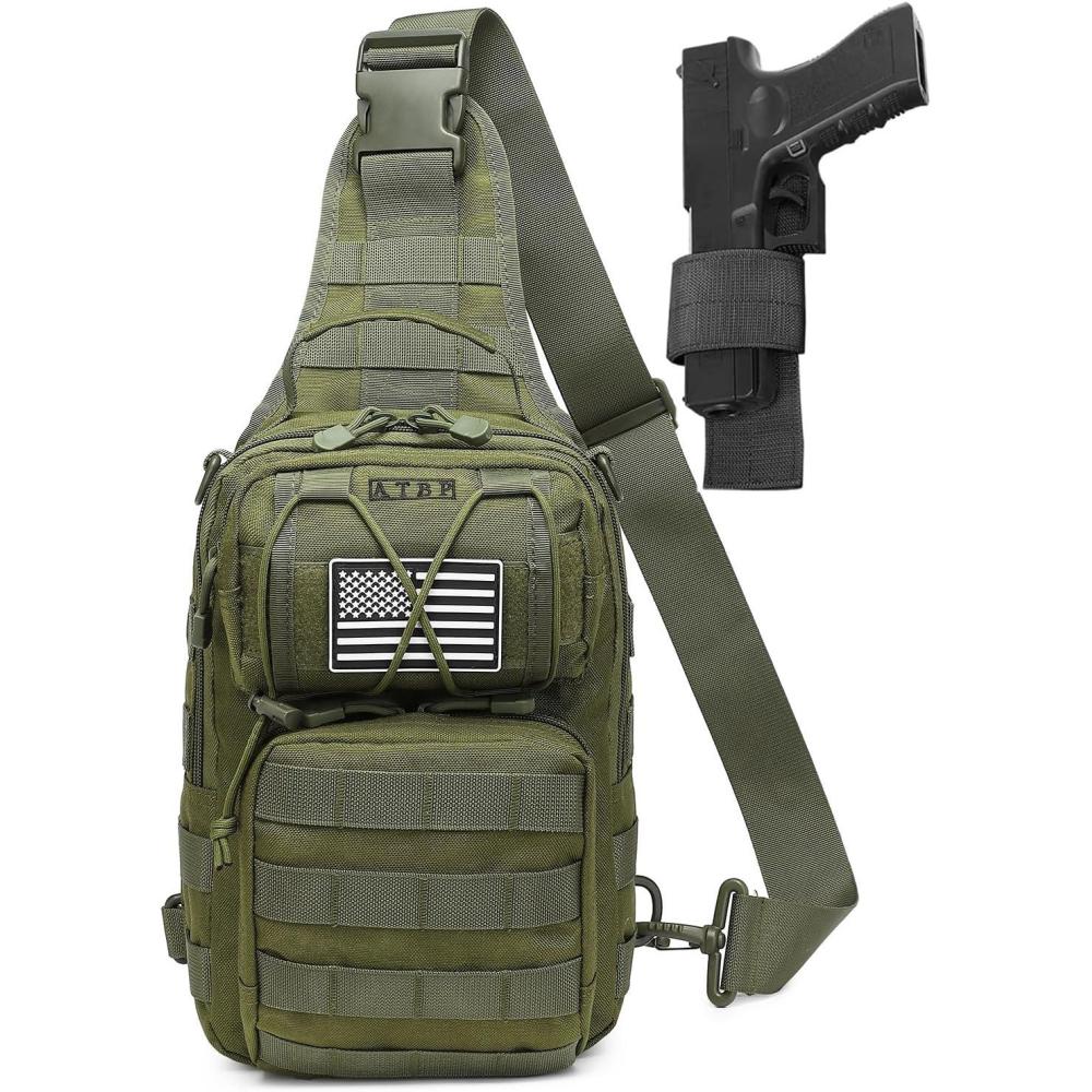 imageATBP Tactical Sling Backpack Bag Pack for Men Military One Strap Shoulder Backpack Crossbody Bag With Holster 10 LitersArmy Green