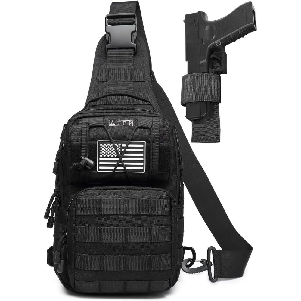 imageATBP Tactical Sling Backpack Bag Pack for Men Military One Strap Shoulder Backpack Crossbody Bag With Holster 10 LitersBlack