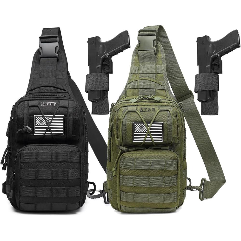 imageATBP Tactical Sling Backpack Bag Pack for Men Military One Strap Shoulder Backpack Crossbody Bag With Holster 10 LitersBlack Green 2