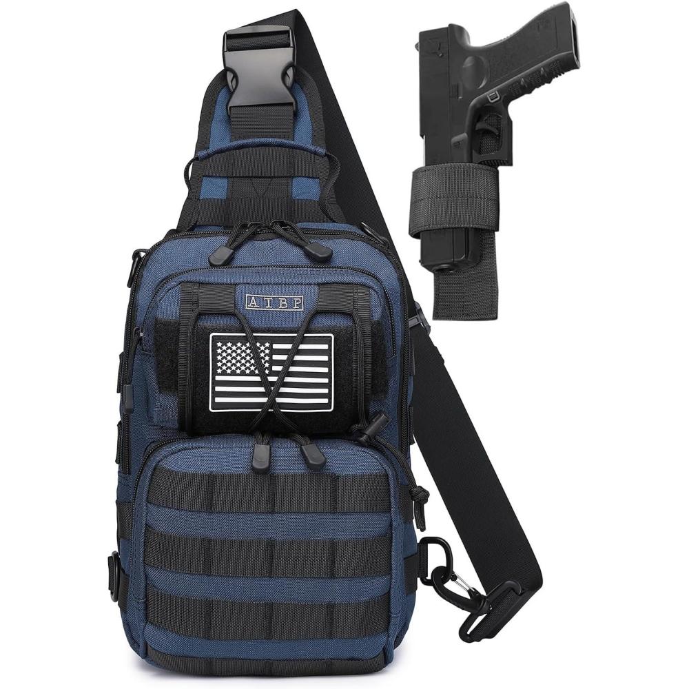 imageATBP Tactical Sling Backpack Bag Pack for Men Military One Strap Shoulder Backpack Crossbody Bag With Holster 10 LitersDrak Blue