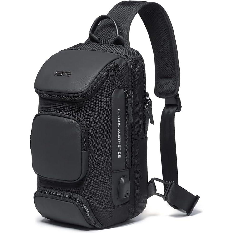 imageBANGE Anti theft Sling Backpack with Lock Mens Sling Bag for Men Shoulder Crossbody Backpack with USB Charging Port for Men and WomenBlack