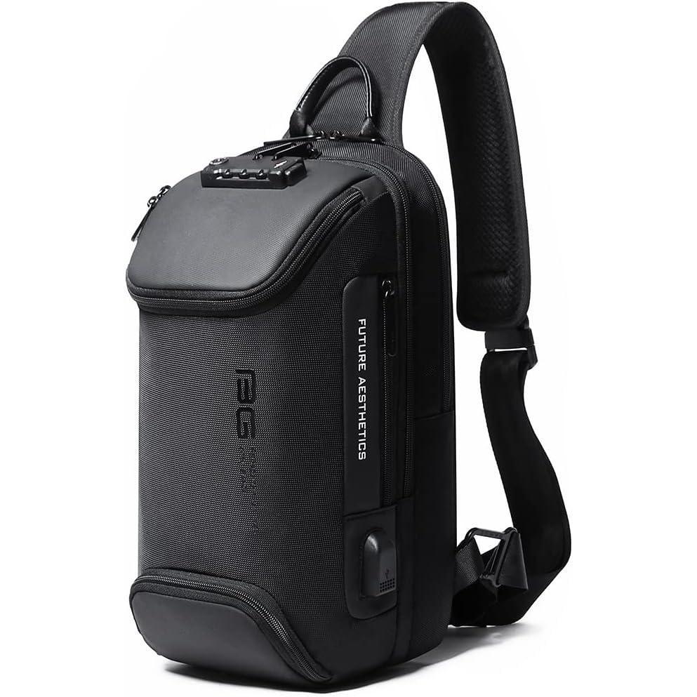 imageBANGE Anti theft Sling Backpack with Lock Mens Sling Bag for Men Shoulder Crossbody Backpack with USB Charging Port for Men and WomenBlack With Lock