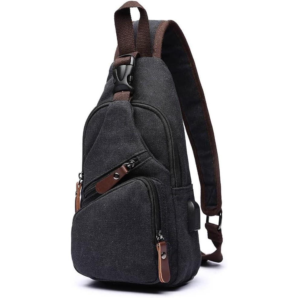 imageCanvas Sling Bag Crossbody Backpack Shoulder Casual Rucksack for Men Women Outdoor Cycling Hiking Travel Fishing BlackBlack