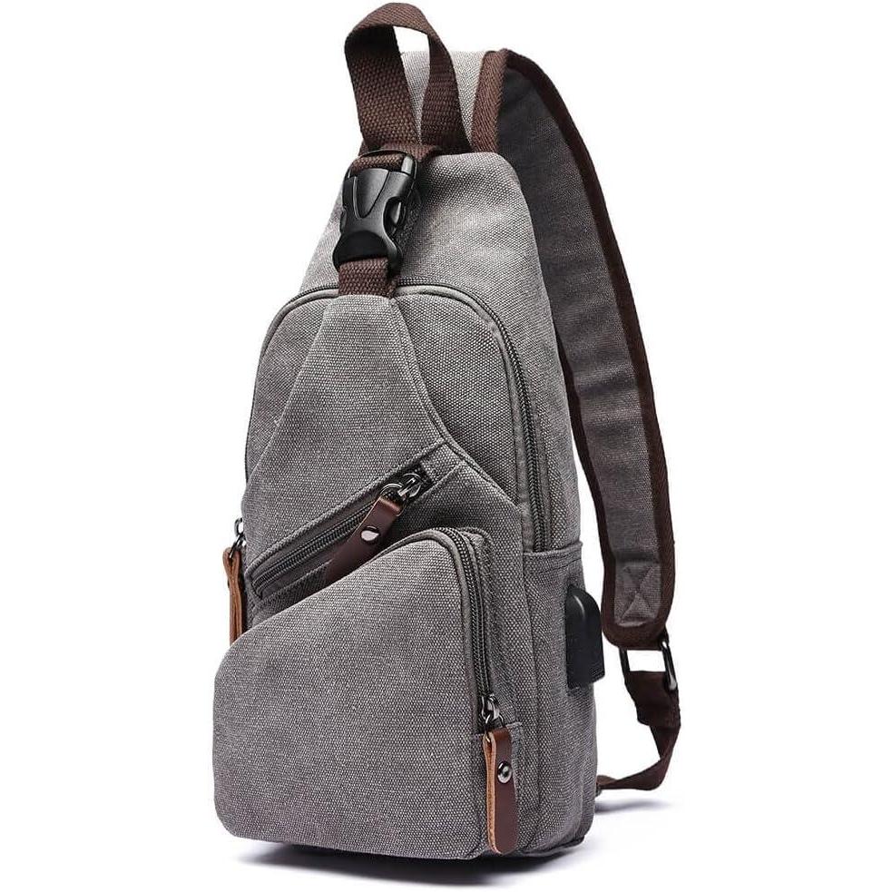 imageCanvas Sling Bag Crossbody Backpack Shoulder Casual Rucksack for Men Women Outdoor Cycling Hiking Travel Fishing BlackGrey