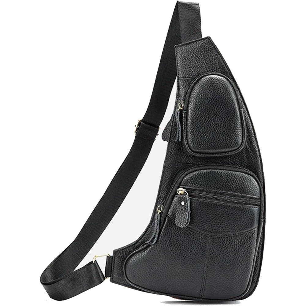 imageLeather Sling Bag Backpack for Men Women Crossbody Shoulder Chest Day Pack Outdoor Travel Camping Tactical Daypack02blacks