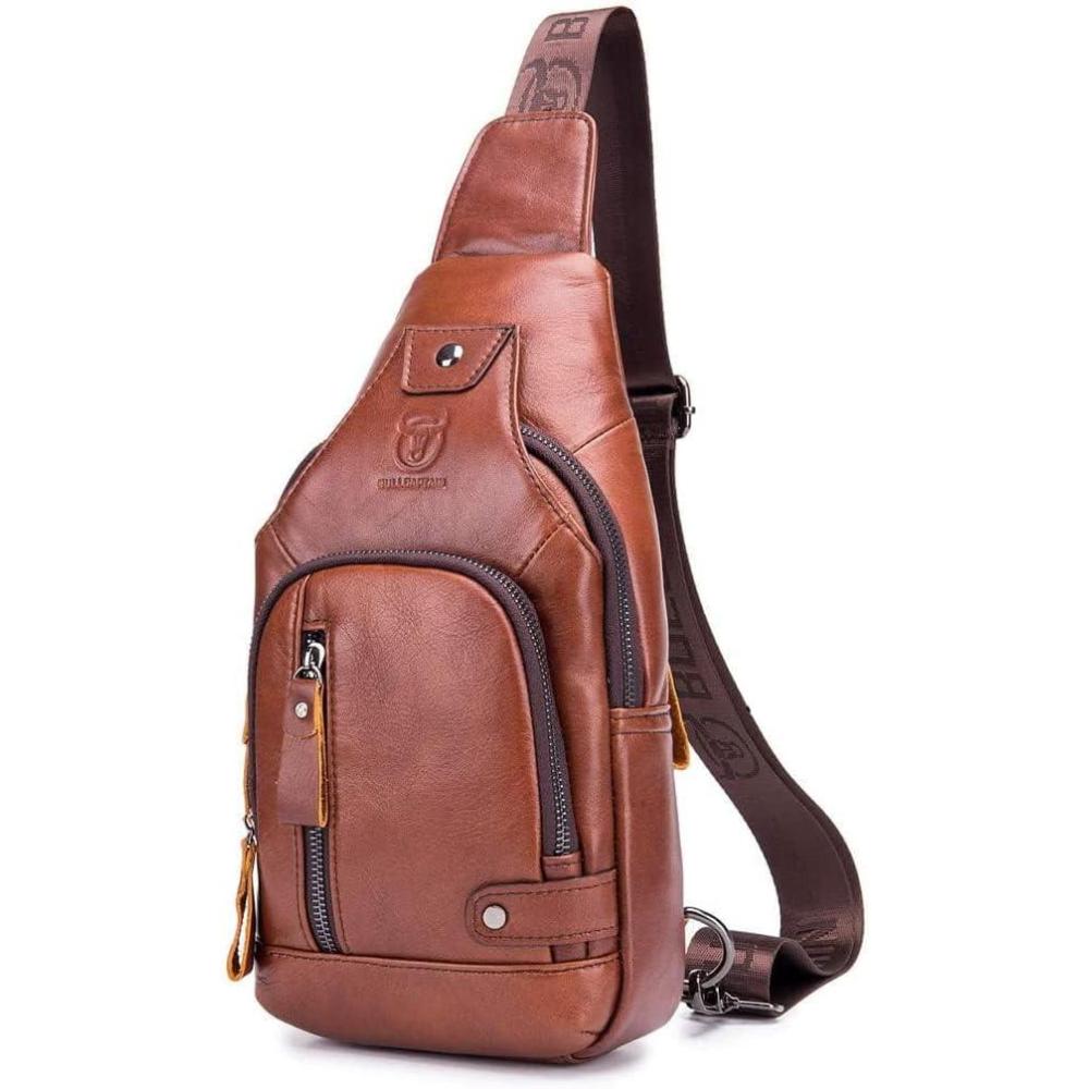 imageLeather Sling Bag Backpack for Men Women Crossbody Shoulder Chest Day Pack Outdoor Travel Camping Tactical Daypack03brown
