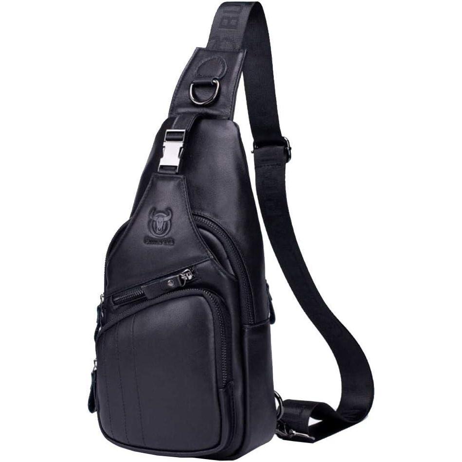 imageLeather Sling Bag Backpack for Men Women Crossbody Shoulder Chest Day Pack Outdoor Travel Camping Tactical Daypack04black