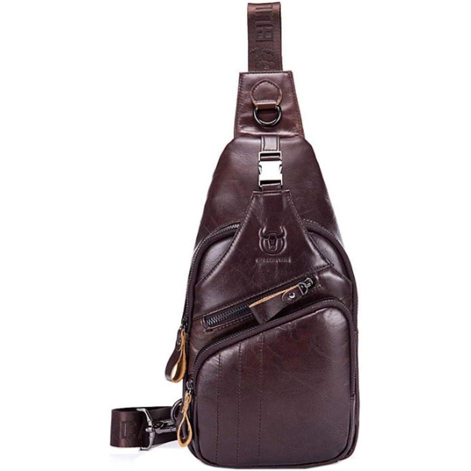 imageLeather Sling Bag Backpack for Men Women Crossbody Shoulder Chest Day Pack Outdoor Travel Camping Tactical Daypack04coffee