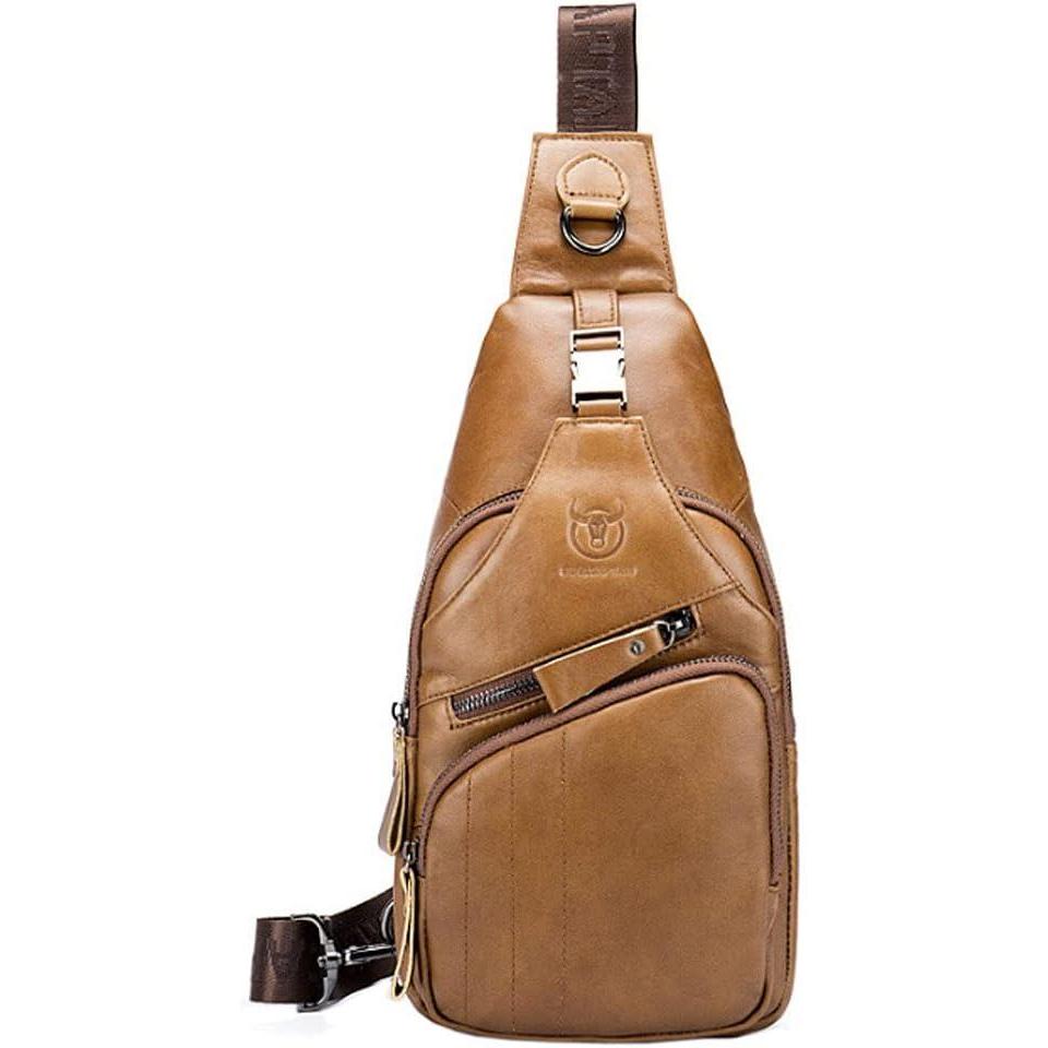 imageLeather Sling Bag Backpack for Men Women Crossbody Shoulder Chest Day Pack Outdoor Travel Camping Tactical Daypack04light Brown