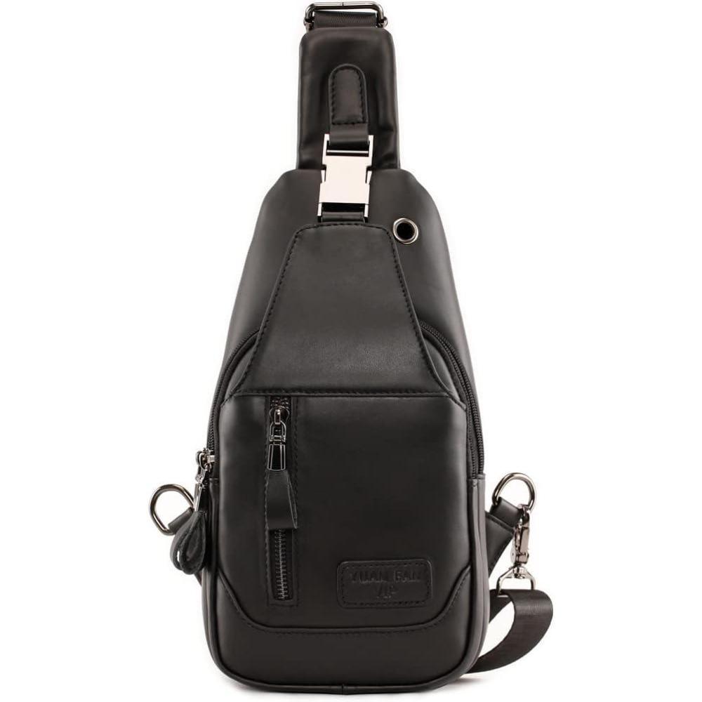 imageLeather Sling Bag Backpack for Men Women Crossbody Shoulder Chest Day Pack Outdoor Travel Camping Tactical Daypack05black
