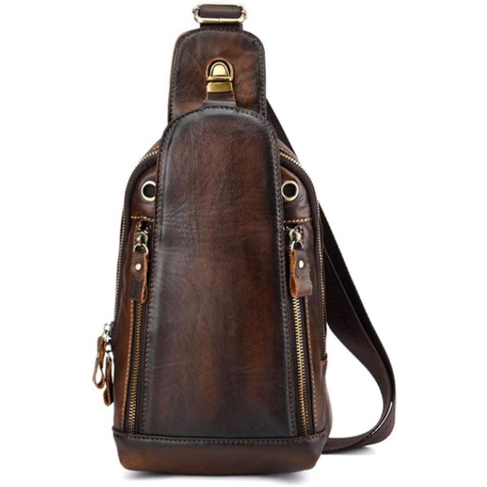 imageLeather Sling Bag Backpack for Men Women Crossbody Shoulder Chest Day Pack Outdoor Travel Camping Tactical Daypack16coffee
