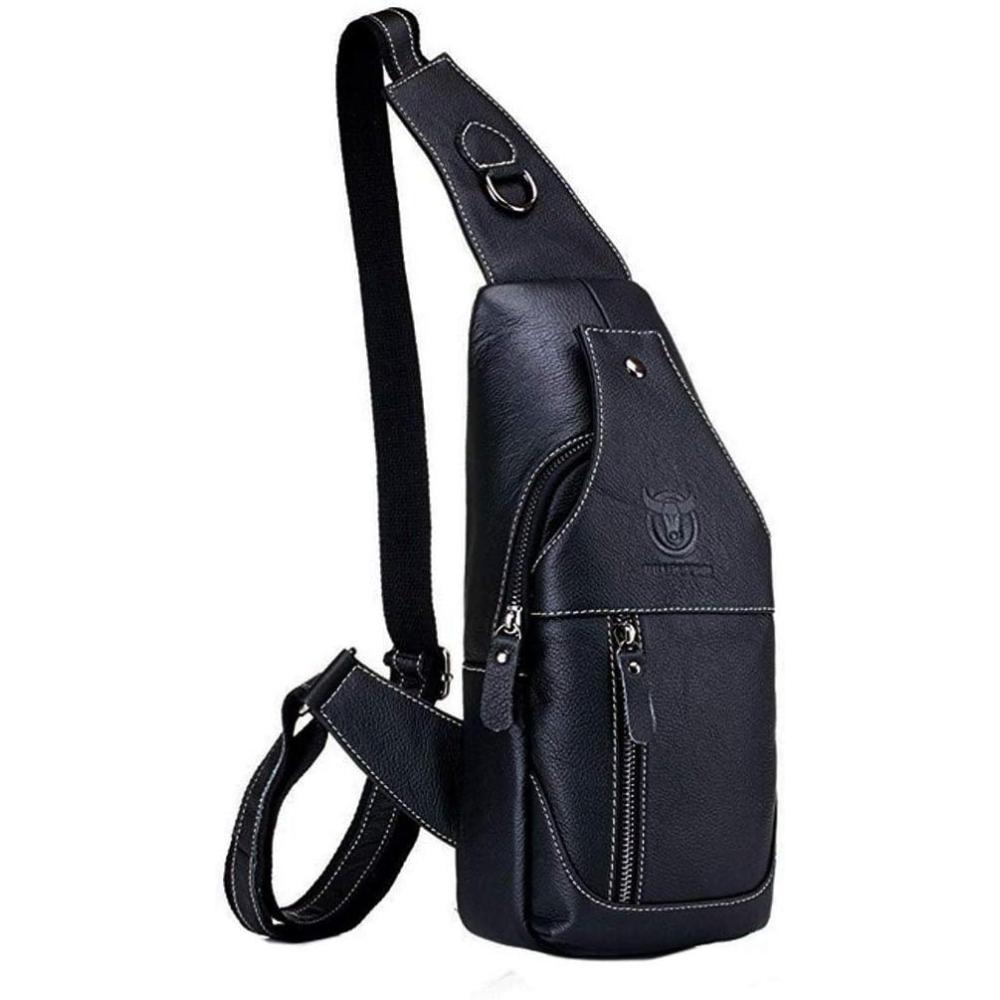 imageLeather Sling Bag Backpack for Men Women Crossbody Shoulder Chest Day Pack Outdoor Travel Camping Tactical Daypack18black