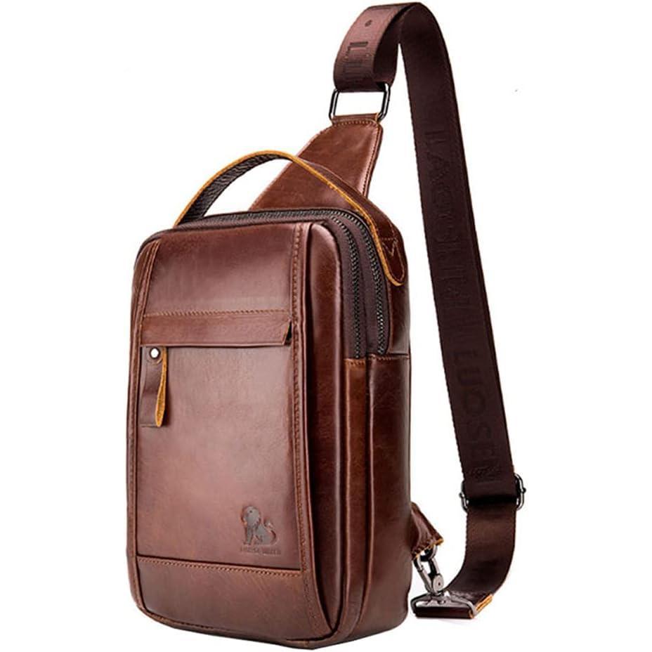 imageLeather Sling Bag Backpack for Men Women Crossbody Shoulder Chest Day Pack Outdoor Travel Camping Tactical Daypack20brown
