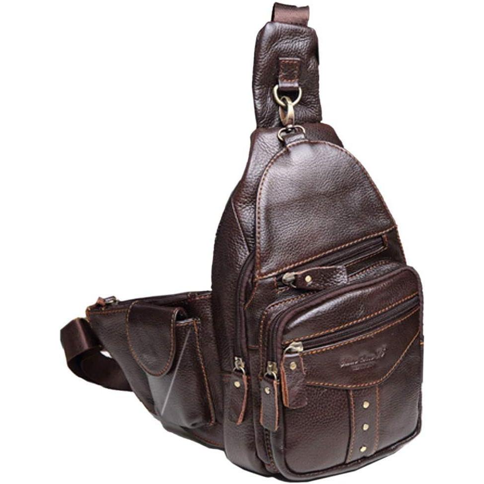 imageLeather Sling Bag Backpack for Men Women Crossbody Shoulder Chest Day Pack Outdoor Travel Camping Tactical Daypack22coffee