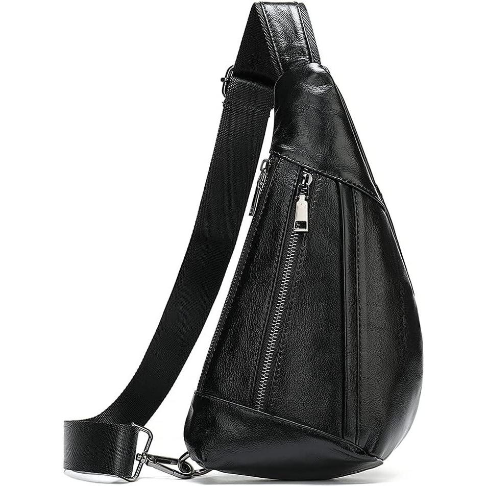 imageLeather Sling Bag Backpack for Men Women Crossbody Shoulder Chest Day Pack Outdoor Travel Camping Tactical Daypack25black