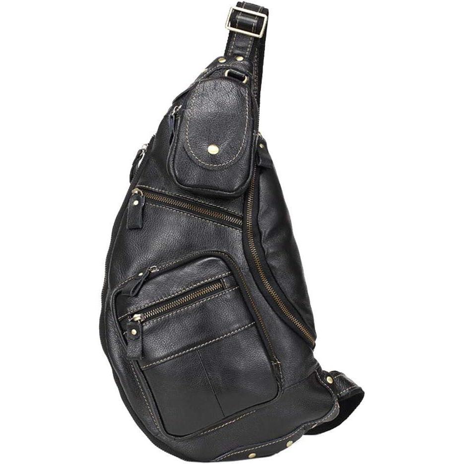 imageLeather Sling Bag Backpack for Men Women Crossbody Shoulder Chest Day Pack Outdoor Travel Camping Tactical Daypack28black