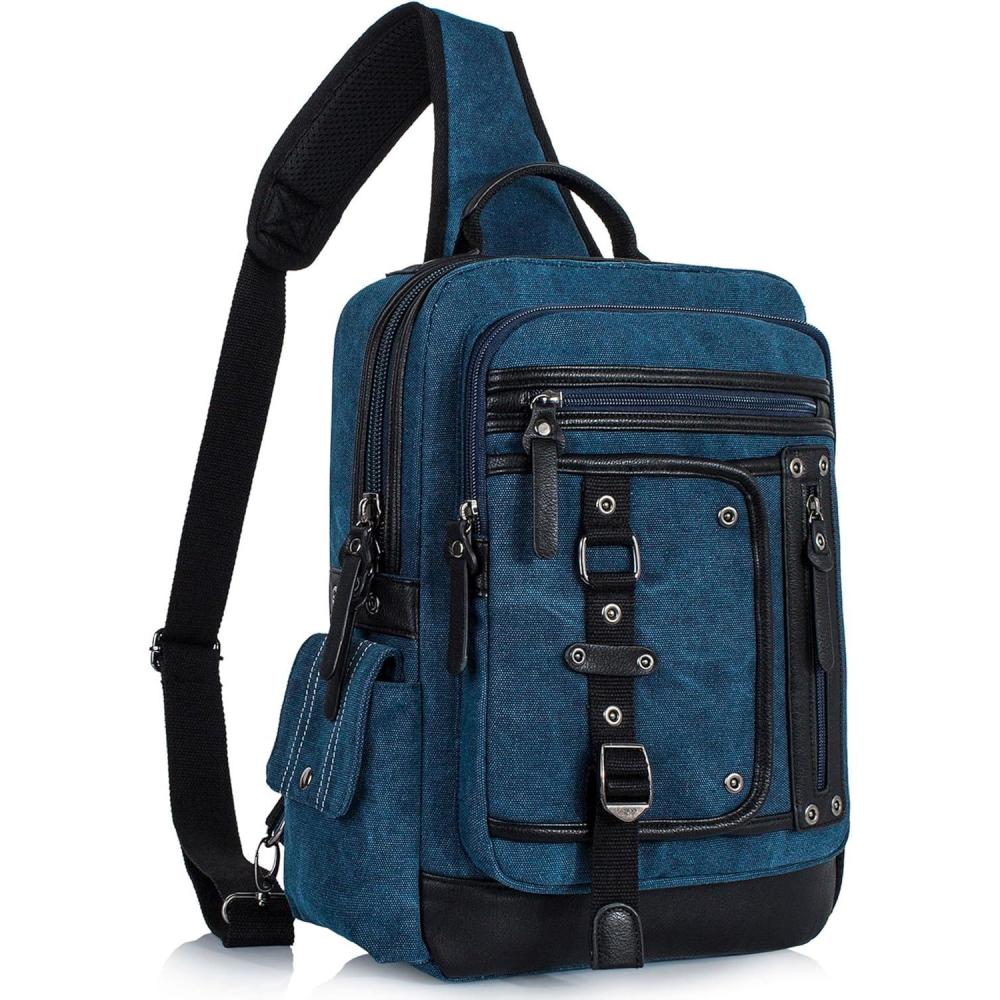 imageSchkleier Messenger Bag for Men Canvas Sling Bag Crossbody Backpack Laptop Shoulder Bag Hiking Daypacks Casual TacticalDark Blue