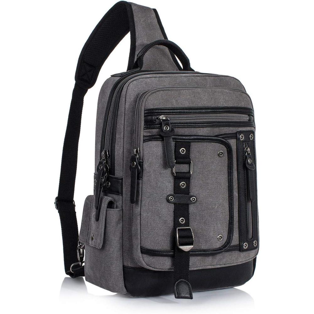 imageSchkleier Messenger Bag for Men Canvas Sling Bag Crossbody Backpack Laptop Shoulder Bag Hiking Daypacks Casual TacticalGrey