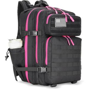 45L Tactical Assault Backpack 3 day assault pack with Molle Waterproof backpack Rucksack for Tactical Backpacks (Red water pattern)(Black Rose)