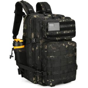 45L Tactical Assault Backpack 3 day assault pack with Molle Waterproof backpack Rucksack for Tactical Backpacks (Red water pattern)(Black Tie Dye)