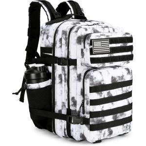 45L Tactical Assault Backpack 3 day assault pack with Molle Waterproof backpack Rucksack for Tactical Backpacks (Red water pattern)(Blackwhite Camo)