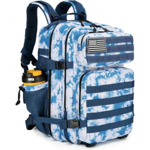 45L Tactical Assault Backpack 3 day assault pack with Molle Waterproof backpack Rucksack for Tactical Backpacks (Red water pattern)(Blue Coral)